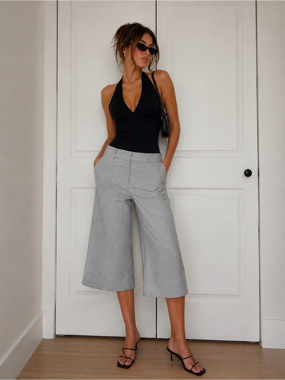 Forever 21 Vintage Y2K Light Gray Wide-Leg Cullottes Pants Size M Low Rise